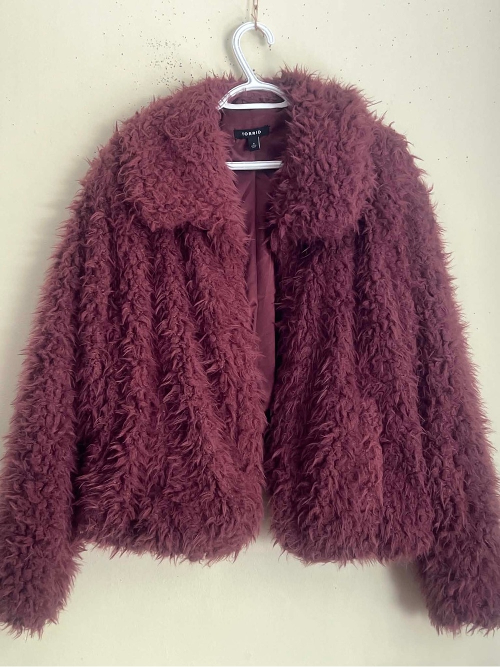 torrid Plush Faux-Fur Teddy Jacket in Wine